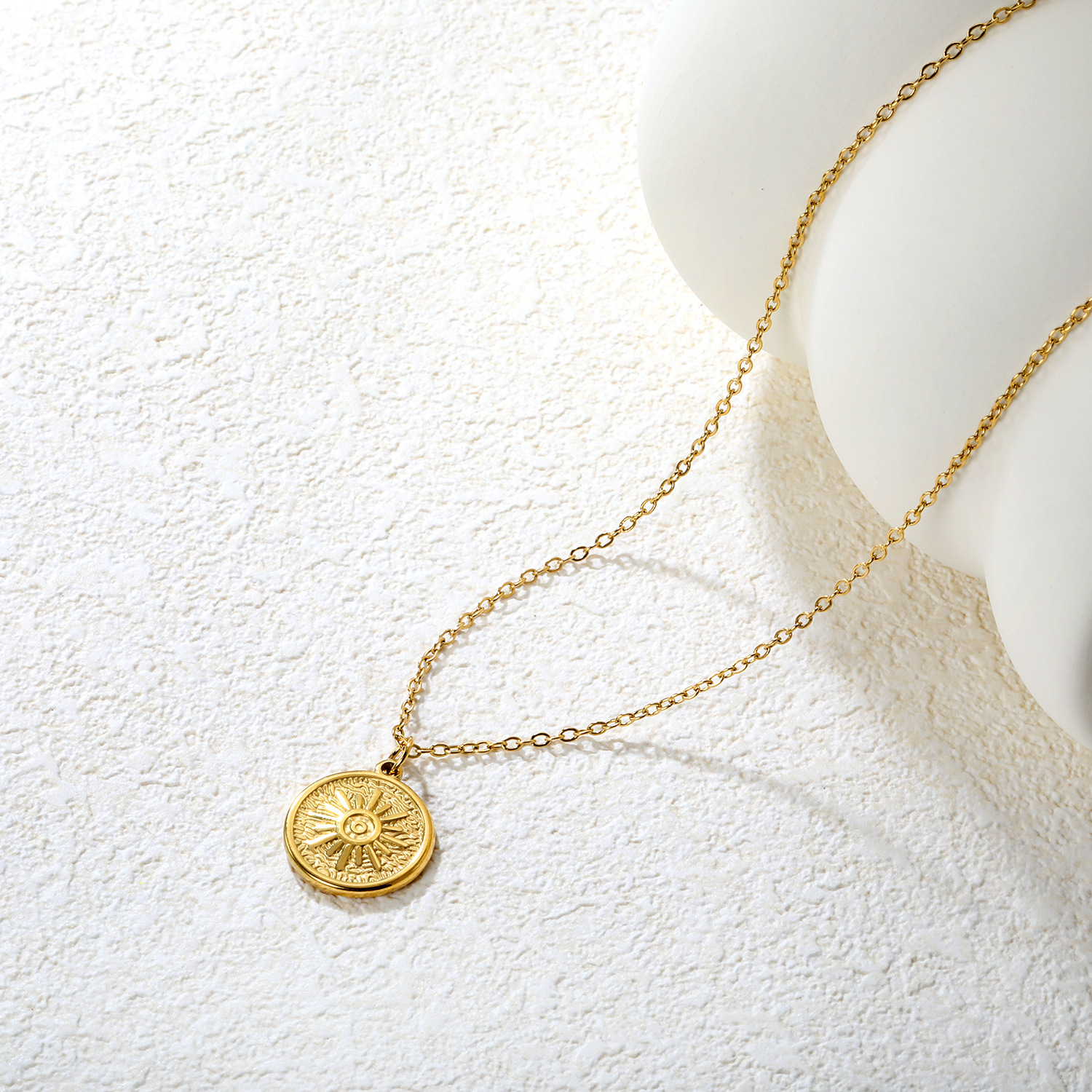 Vintage Embossed Sun Round Plate Pendant Necklace